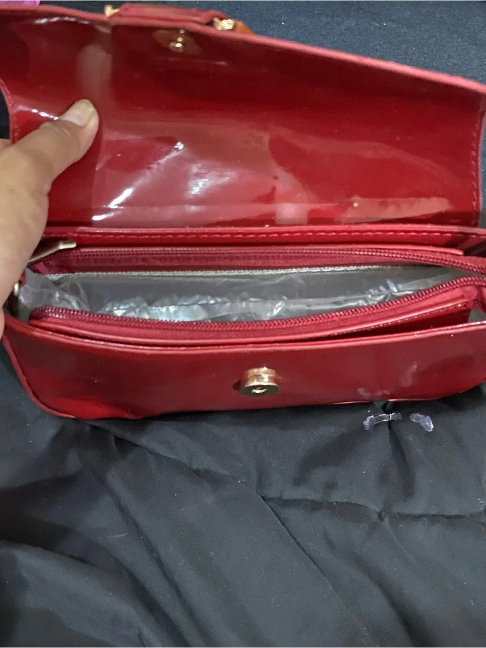 Red Patent Leather Clutch with Gold Hardware